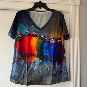 Funky V-Neck Vibrant colorful Large Unisex Pigeon Shirt